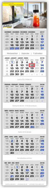 6-Monatskalender PLUS S- grau mit blauen Sonn- und Feiertagen