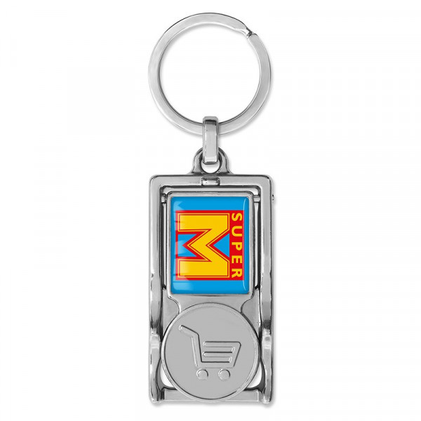 Silberner multifunktionaler Schlüsselring. Öffner / Einkaufsmünze und Telefonhalter