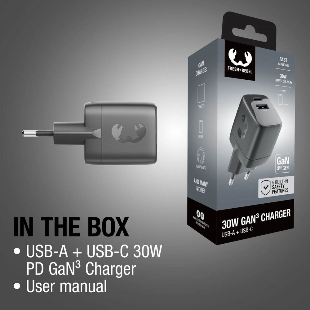 Fresh 'n Rebel 30W Schnellladegerät GaN USB-C &amp; USB-A