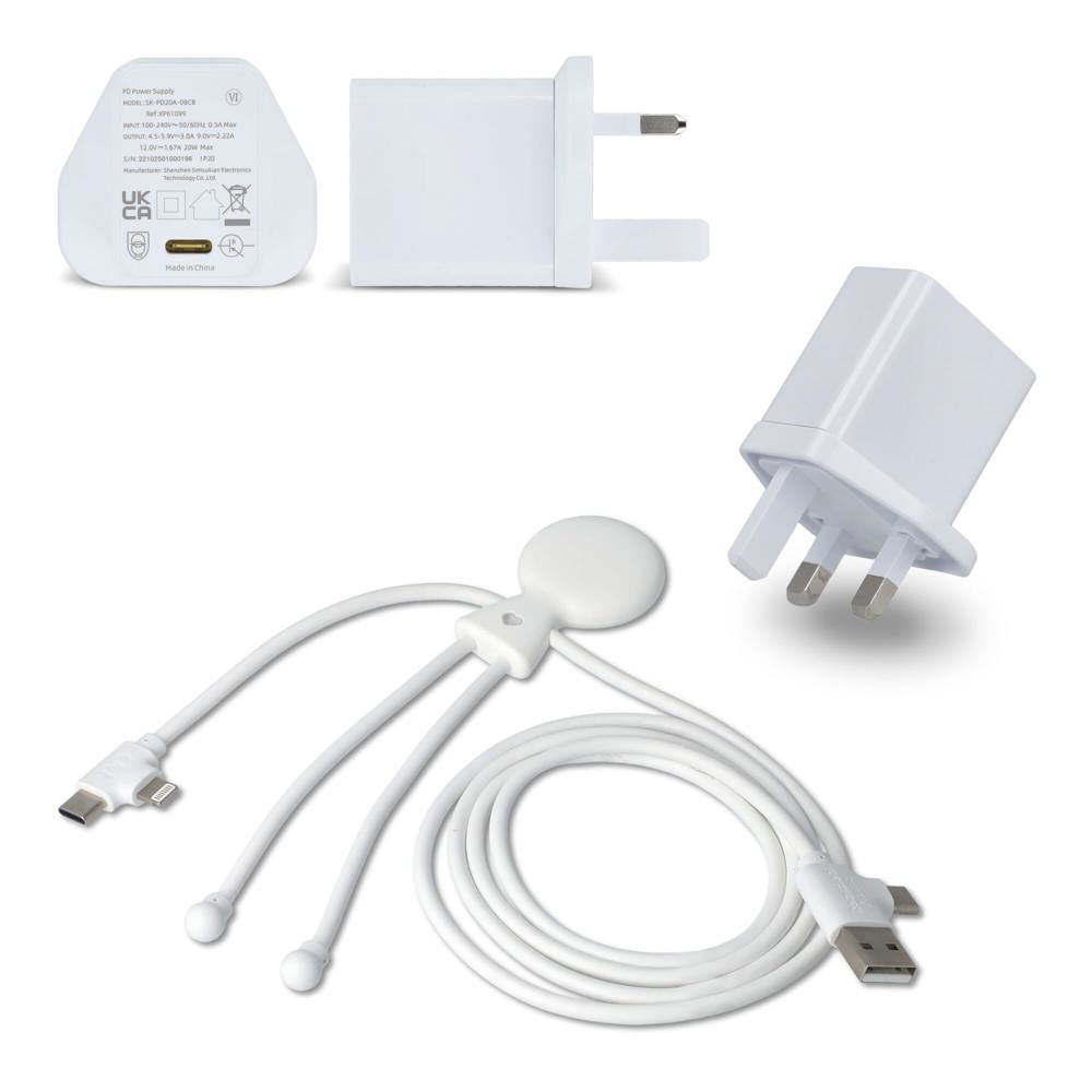 2090 - Xoopar Mr. Bio Langes Ladekabel + UK Stecker Adapter