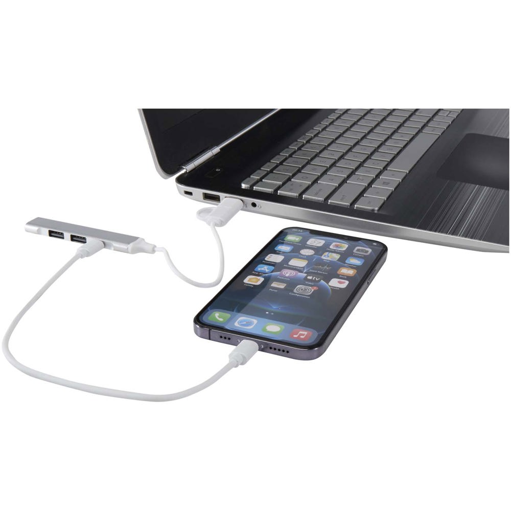 Alkaid 4 Port Hub aus recyceltem Aluminium mit USB-A- und Typ-C-Anschlüssen und zwei Eingängen