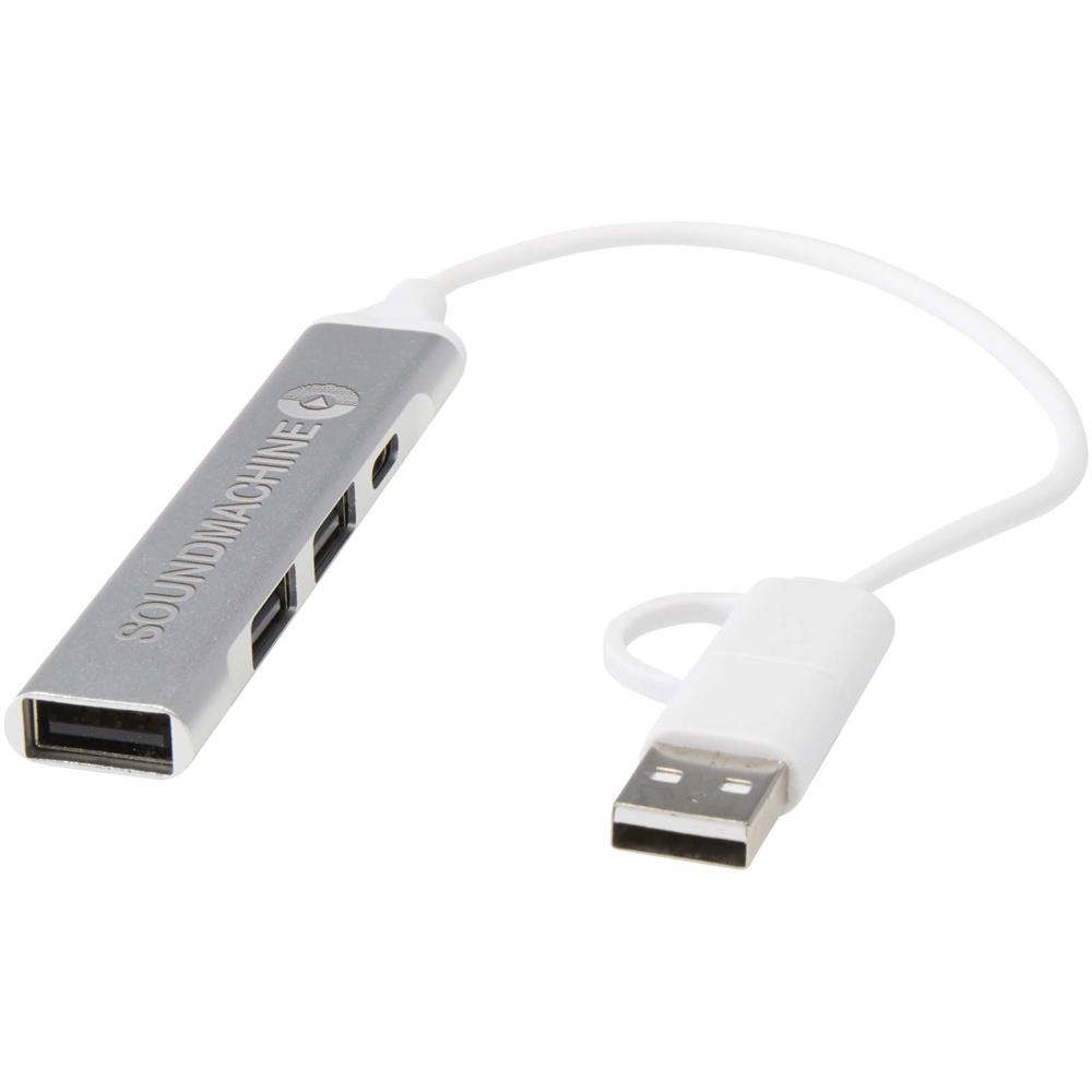 Alkaid 4 Port Hub aus recyceltem Aluminium mit USB-A- und Typ-C-Anschlüssen und zwei Eingängen